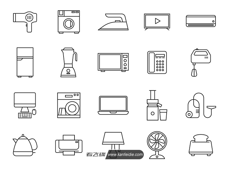 20个家电线条图标_ai矢量格式 – 看飞碟